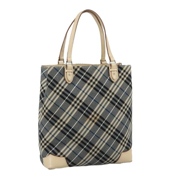 Burberry Nova Check Blue Label Tote Bag Canvas Navy Beige Silver - Picture 1 of 16